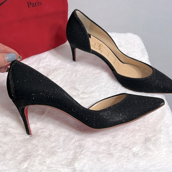 Christian Louboutin Iriza 100 Black Glitter Pumps w/Dust Bag size EU 37 NWOB - Picture 6 of 12